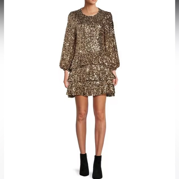 NWT ANTONIO MELANI Angel Sequin Mesh Keyhole Button Back Mini Dress - Picture 1 of 7